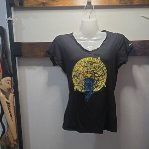 Crooks & Castles Medusa Bandana Black Tee with Yellow Verace Look Graphic Y2K